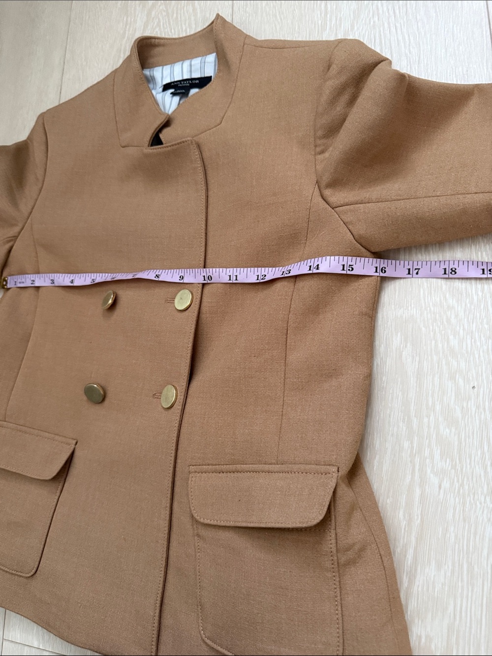 Ann Taylor Tan Double-Breasted Blazer with Gold Buttons - Picture 4 of 10
